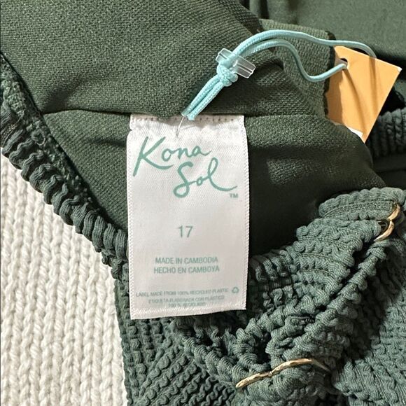 Kona Sol 17 Hunter Green Ribbed Stretch Square Neck One piece Swimsuit - Picture 10 of 12